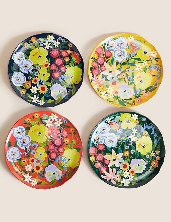 Set Of 4 Expressive Floral Picnic Dinner Plates - AT