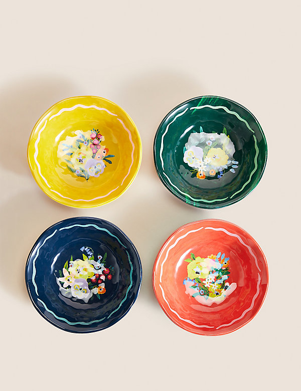 Set Of 4 Expressive Floral Picnic Cereal Bowls - LK