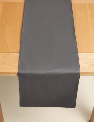 M&S Cotton with Linen Table Runner - Grey, Grey,White