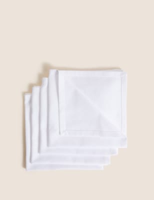 

Set of 4 Cotton with Linen Napkins - White, White