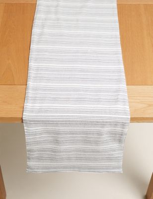 M&S Pure Cotton Striped Table Runner - Natural, Natural