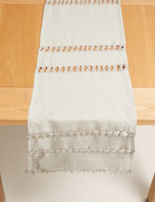 M&S Pure Cotton Table Runner - Natural, Natural,Black