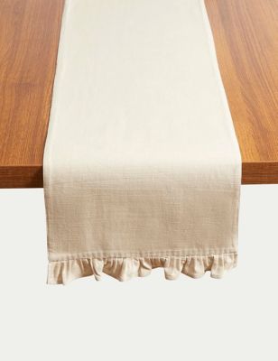 M&S Pure Cotton Ruffle Table Runner - Light Natural, Light Natural