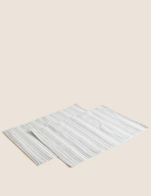 M&S Set of 2 Cotton Striped Placemats - Multi, Multi