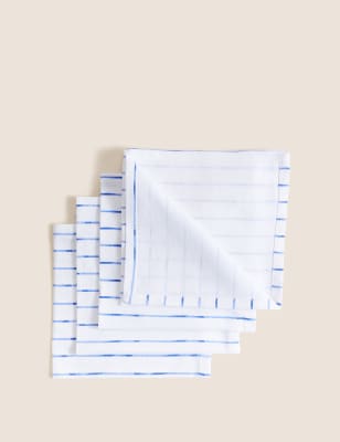 

4er-Set Baumwoll-Servietten mit Streifen - Blau Melange, Blau Melange