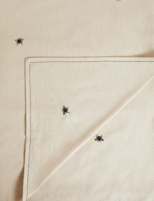 M&S Pure Cotton Bee Embroidered Tablecloth - Natural, Natural