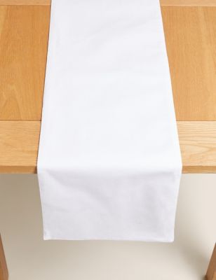 M&S Pure Cotton Table Runner - White, White