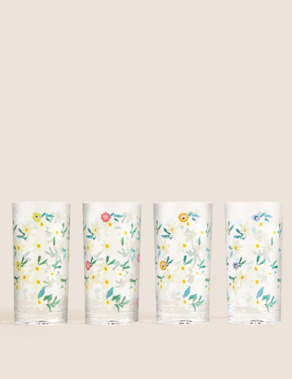 Set Of 4 Expressive Floral Picnic Highballs