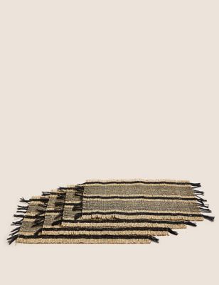 M&S Set of 4 Striped Seagrass Placemats - Natural Mix, Natural Mix