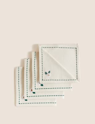 M&S Set of 4 Cotton Daisy Napkins - Natural, Natural