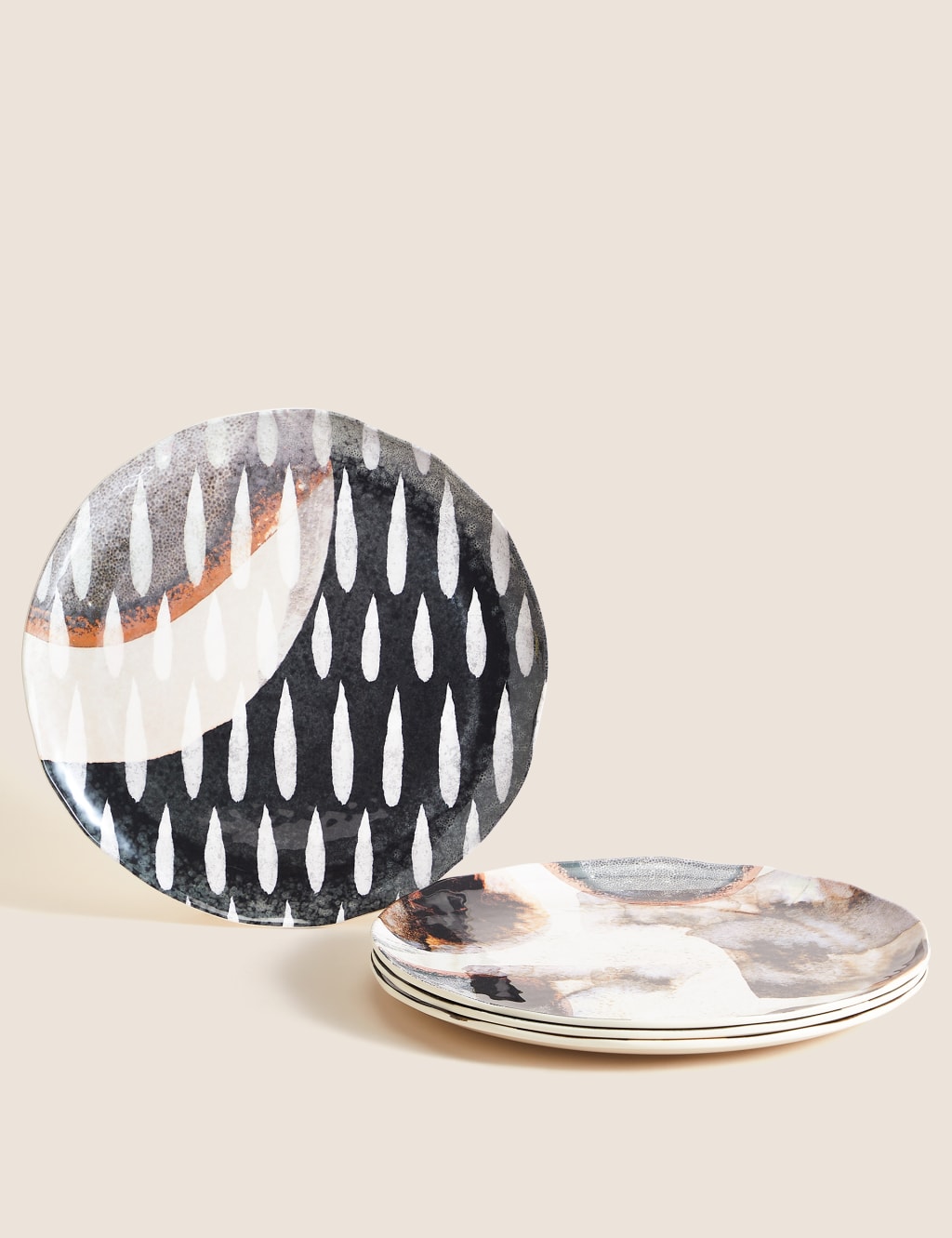 Set Of 4 Abstract Watercolour Picnic Dinner Plates