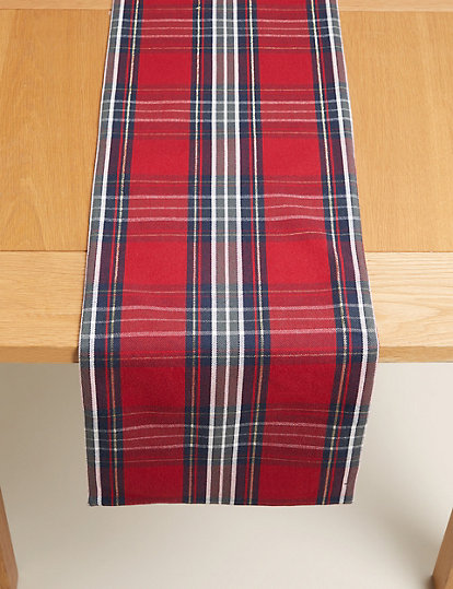 M&S Collection Tartan Table Runner - 1Size - Red Mix, Red Mix