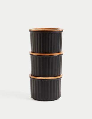M&S Set of 3 Round Storage Jars - Black, Black