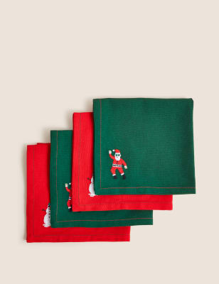 

M&S Collection Set of 4 Pure Cotton Christmas Napkins - Multi, Multi