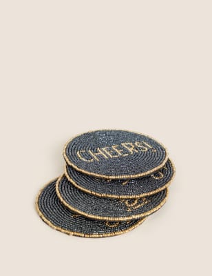 

M&S Collection Set of 4 Slogan Beaded Coasters - Black Mix, Black Mix