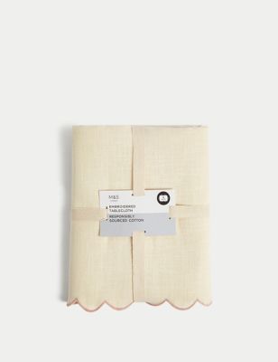 Pure Cotton Embroidered Scallop Edge Table Cloth