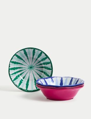 M&S Set of 4 Ikat Brights Picnic Pasta Bowls - Multi, Multi
