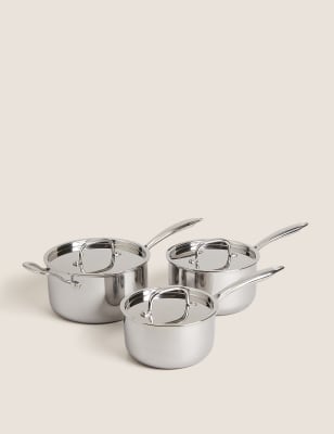 

M&S Collection 3 Piece Tri Ply Pan Set - Silver, Silver