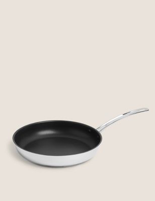 M&S Stainless Steel 28cm Large Frying Pan - Silver, Silver