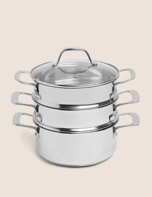 M&S Stainless Steel 3 Tier Steamer - Silver, Silver