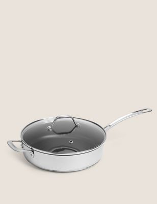M&S Stainless Steel 28cm Large Non-Stick Saute Pan - Silver, Silver