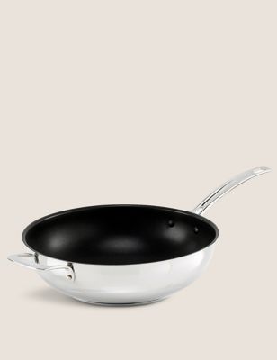 M&S Stainless Steel 30cm Large Wok - Silver, Silver
