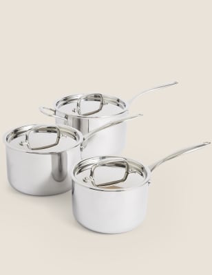  Batterie de 3 casseroles triple épaisseur - Argent