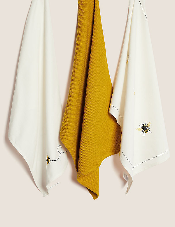 Set of 3 Pure Cotton Bee Tea Towels