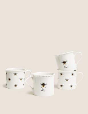 

4er-Set Becher mit Bienenmotiv - Schwarz Melange, Schwarz Melange