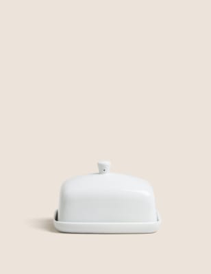 M&S Maxim Porcelain Butter Dish - White, White