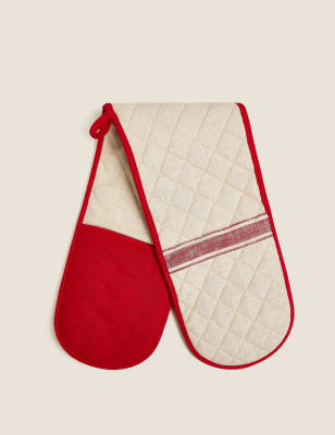 M&S Collection Striped Double Oven Glove - Red, Red