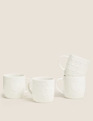 

Set of 4 Mixed Heart Mugs - Soft White, Soft White