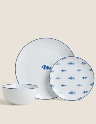 

12 Piece Nautical Dinner Set - Blue Mix, Blue Mix