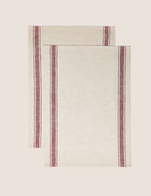 

Set of 2 Pure Cotton Striped Tea Towels - Red, Red