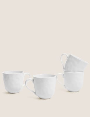 

Set of 4 Artisan Mugs - White, White