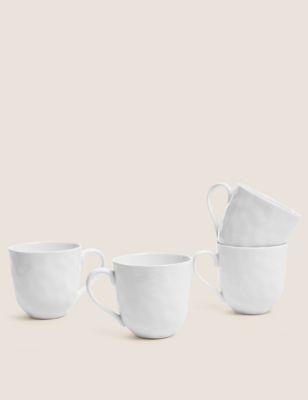 M&S Set of 4 Artisan Mugs - White, White