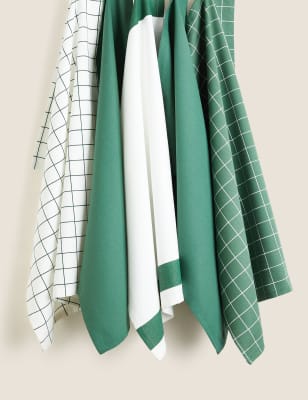 

M&S Collection Set of 5 Printed Tea Towels - Green, Green