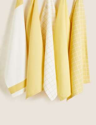 

M&S Collection Set of 5 Printed Tea Towels - Yellow, Yellow