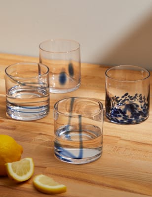 

M&S Collection Set of 4 Patterned Tumblers - Blue Mix, Blue Mix