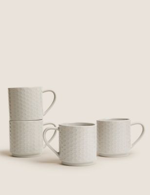 

Set of 4 Stacking Embossed Mugs - Taupe, Taupe