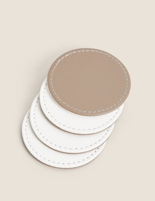 

M&S Collection Set of 8 Faux Leather Placemats & Coasters - Cream, Cream