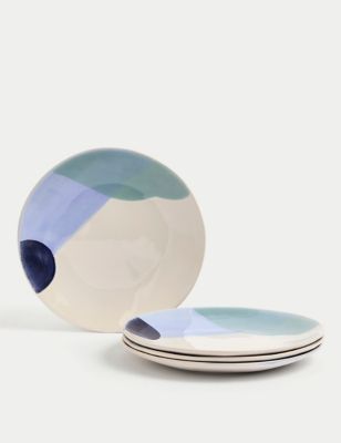 M&S Set of 4 Watercolour Dinner Plates - Multi, Multi