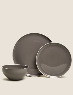 

12 Piece Dinner Set - Dark Grey, Dark Grey