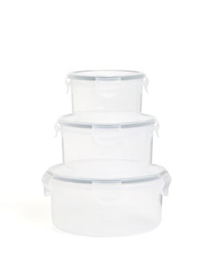 

M&S Collection Set of 3 Round Clip Storage Containers - Grey, Grey