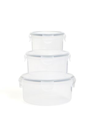 M&S Set of 3 Round Clip Storage Containers - Grey, Grey