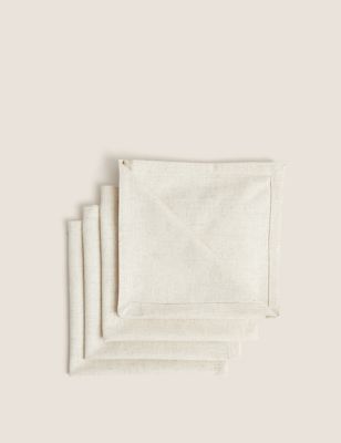 M&S Set of 4 Cotton Rich Napkins with Linen - Natural, Natural,Khaki,Grey