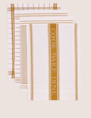 

M&S Collection Set of 4 Antibacterial Striped Tea Towels - Dark Ochre, Dark Ochre