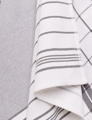 

M&S Collection Set of 4 Antibacterial Striped Tea Towels - Dark Grey, Dark Grey