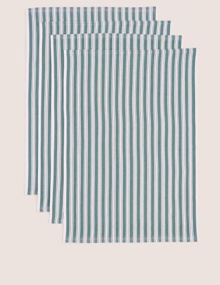 M&S Collection Set of 4 Striped Basket Weave Tea Towels - Blue, Blue