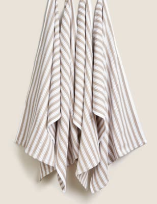 

M&S Collection Set of 4 Striped Basket Weave Tea Towels - Light Stone, Light Stone